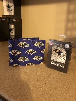 Baltimore Ravens playing cards and Dooney and Bourke Trifold leather wallet