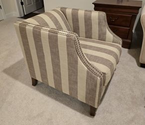 Striped bronze nailhead club chair