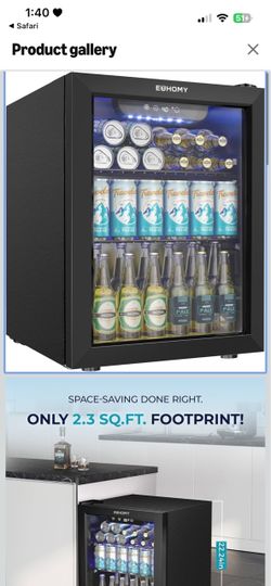 EUHOMY 68 Can Mini Fridge, 1.7 Cu.ft Beverage Refrigerator with Glass Door 40°F to 61°F, Digital Temperature Control, Compressor Cooling, Removable Sh