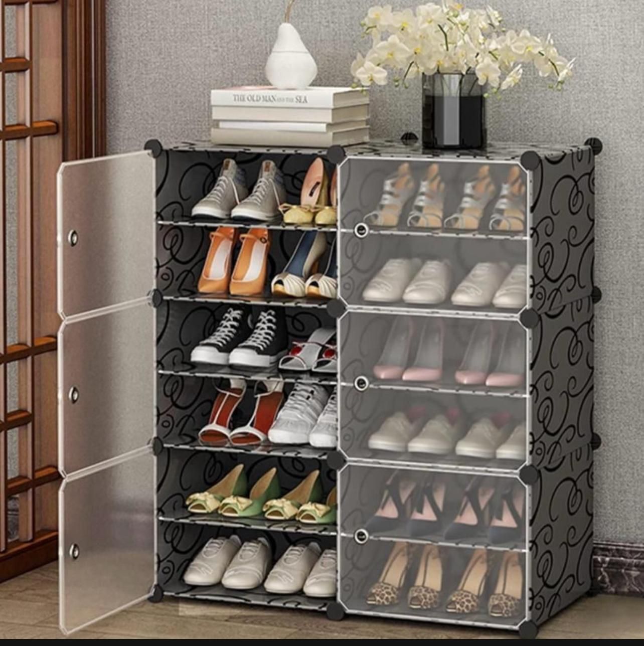 Jomifin Shoe Rack Storage Cabinet with Doors, Portable Shoes Organizer,Expandable Standing Rack, Storage(x028)