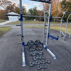 Power Rack With Olympic Weights And Barbell 