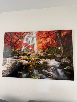 Large Glass Wall Art – Waterfall Landscape