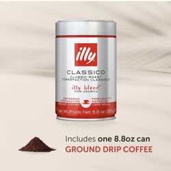 illy Caffe Ground Coffee For Drip Medium Roast, 8.8-Ounce Tin