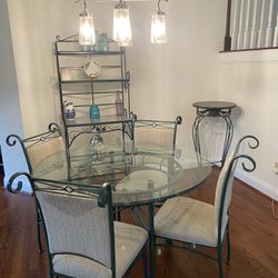 Glass Kitchen Table & Chairs And Matching Bakers Rack