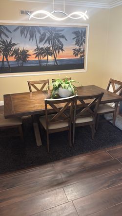 Wood Dining Table with 6 Chairs