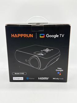 New In Box HAPPRUN 510g 4K UHD Smart Projector Google TV Dolby - Black