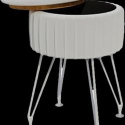 Vanity Stool Chair, Small Ottoman Stool with Storage, Vanity Chair, 15.4 Dia. x 17.4 Inches, 4 Metal Legs, for Makeup Room, for Living Room, Bedroom, 
