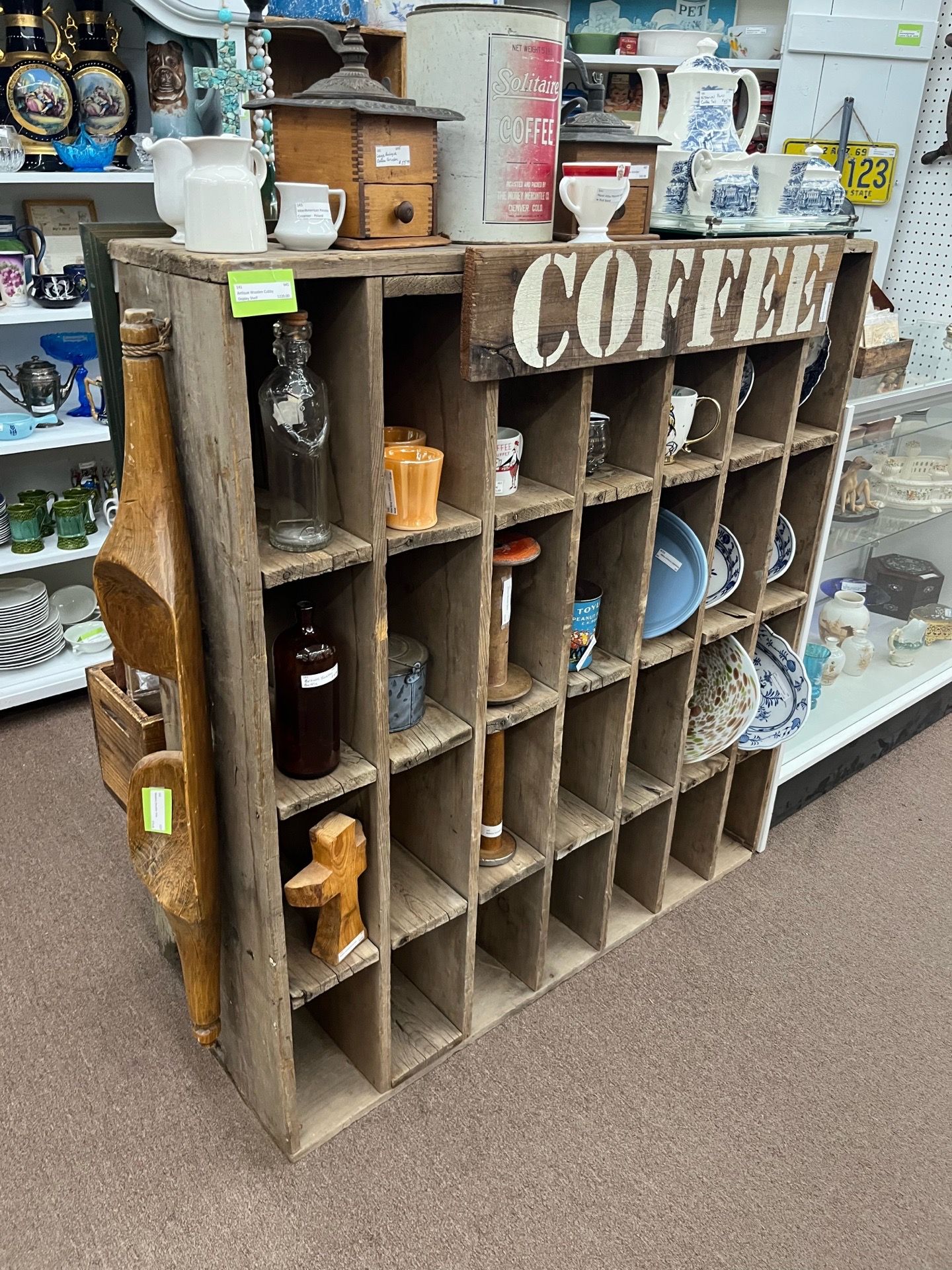 Antique Wooden Cubby Display Shelf