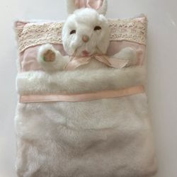 Vintage White & Pink Bunny Plush/plushie/Stuffed Animal Kitschy/Kitsch, Nursery Decor 