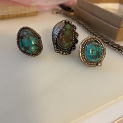Nativa American Turquoise And Sterling Silver Rings 