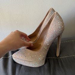 Nude rhinestone heels