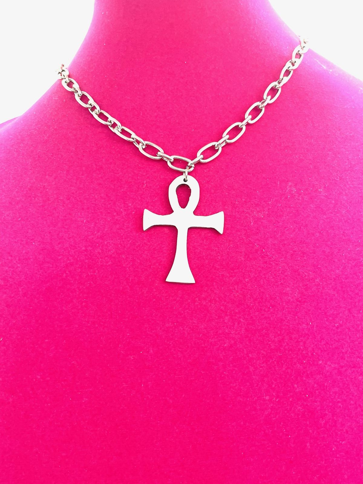 Silver Marlyn Schiff Ankh Necklace