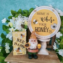Beautiful bee decor sign mini bee hive light gnome
