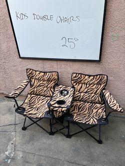 Kids Double Folding Chair Set Tiger Print