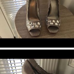 Silver rhinestone peep toe