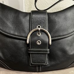 Coach LARGE Soho 9248 Y2K Vintage Black Leather Hobo Shoulder Bag Buckle Flap