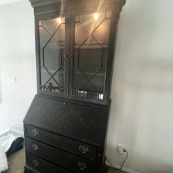 Ethan Allen Black Display Hutch & Secretary Desk