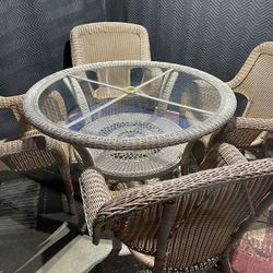 GLASSTOP WICKER TABLE & CHAIRS (DELIVERY AVAILABLE)