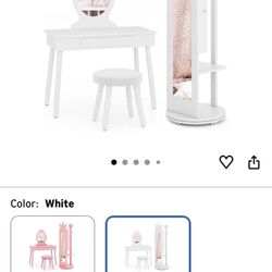 Girls Vanity desk and Jewelry Armoire Cabinet