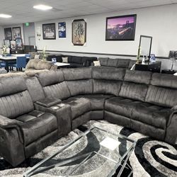 Gray Sofa Sectional w/ 3 Recliners 