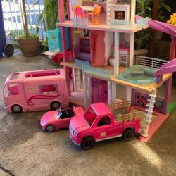 Barbie Dream House and 3 Cars
