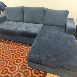Dark Blue 80" Fabric Sofa with Reversible Chaise
