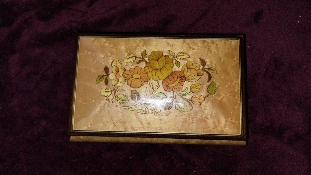 Vintage Inlay Italian Wood Music And Jewelry Box