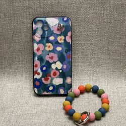 Colorful Flower Hand Painting iPhone Case with Chain