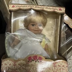 Collectors Choice Genuine Fine Bisque Porcelain Poseable Bean Bag Doll Vintage