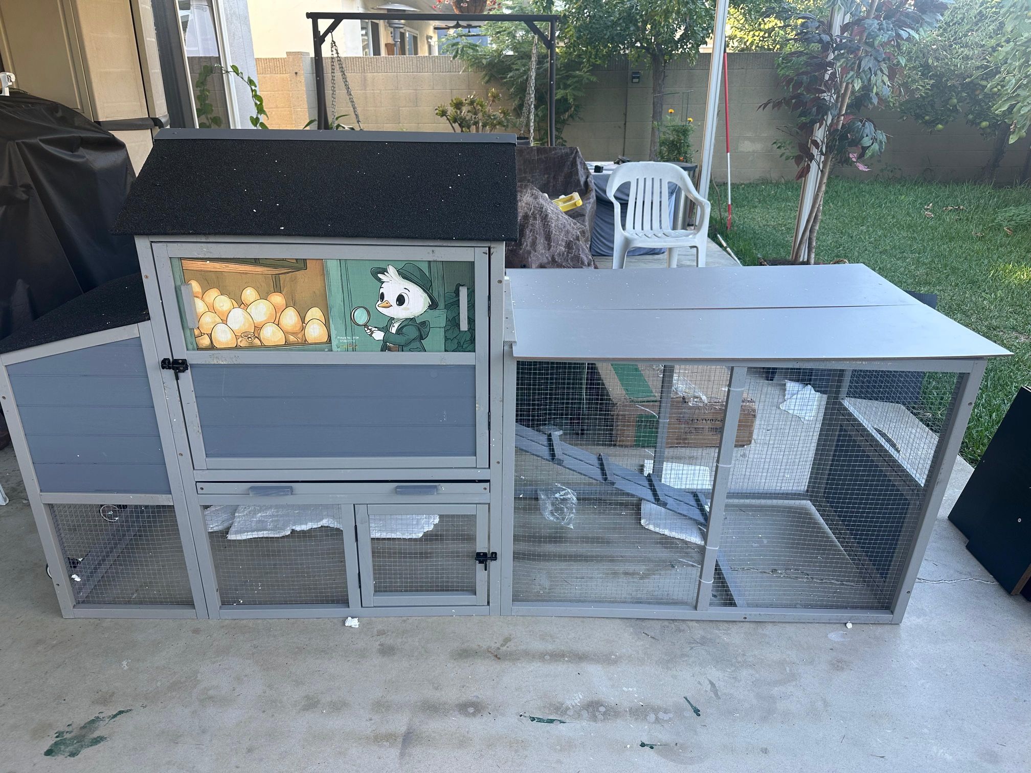 83 Inches Wide Chicken Coop / Rabbit Hitch With Pull Out Tray And Wheels Indoor/outdoor Assembled 