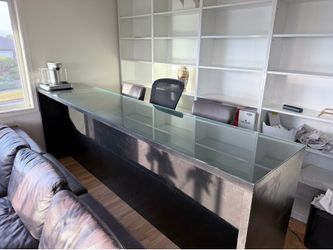 42”-high wooden bar with glass table top