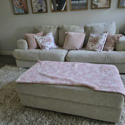 Beige Couch And Love Seat And Ottoman Set
