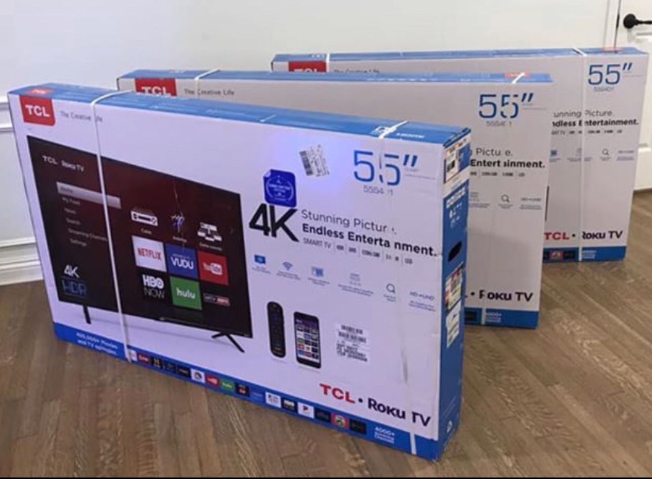 HD42 55” TCL Smart 4k Roku LED Tv