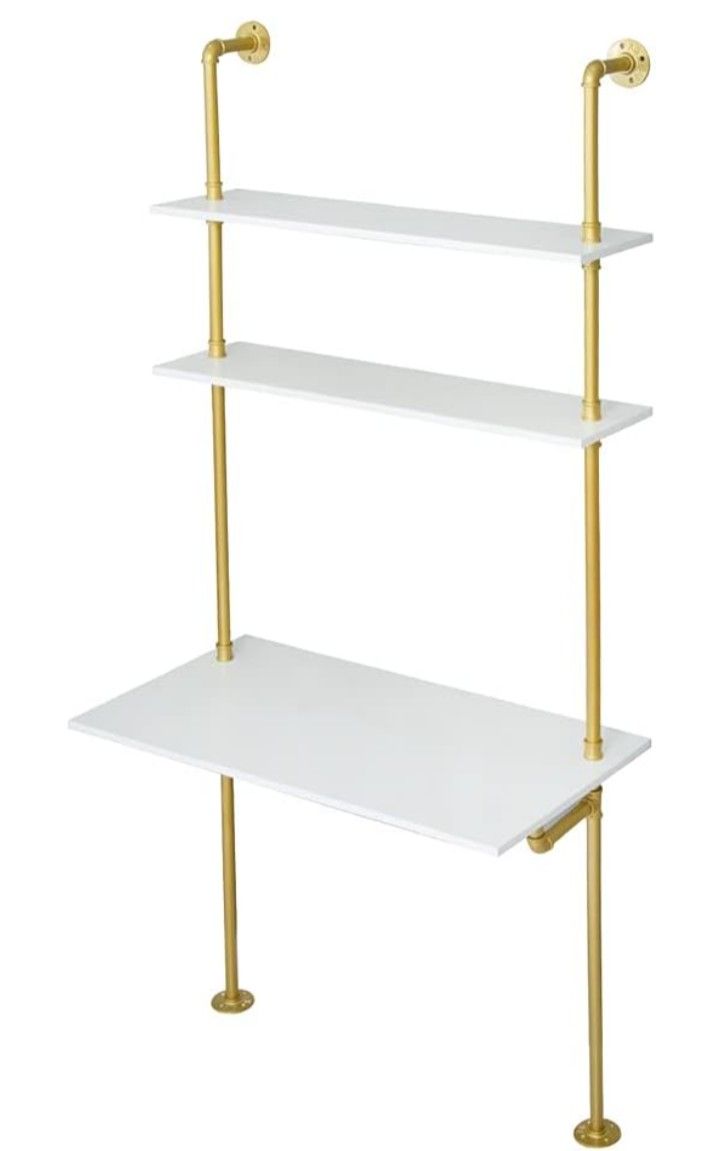 White and Gold Desk, 36 Inch Ladder Desk,