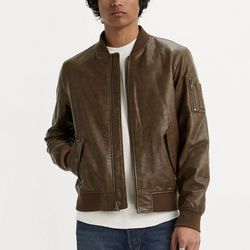 FAUX LEATHER VARSITY BOMBER JACKET