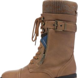 NEW Women's Winter Lace up Mid Calf Combat Riding Military Boots ( Size 6) 
