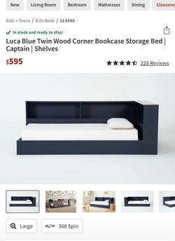 Twin Wood Corner Bookcase Storage Bed
