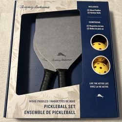 Tommy Bahama Pickleball Set Of 2-Wooden Paddles Blue with 2-Yellow Game Balls 
