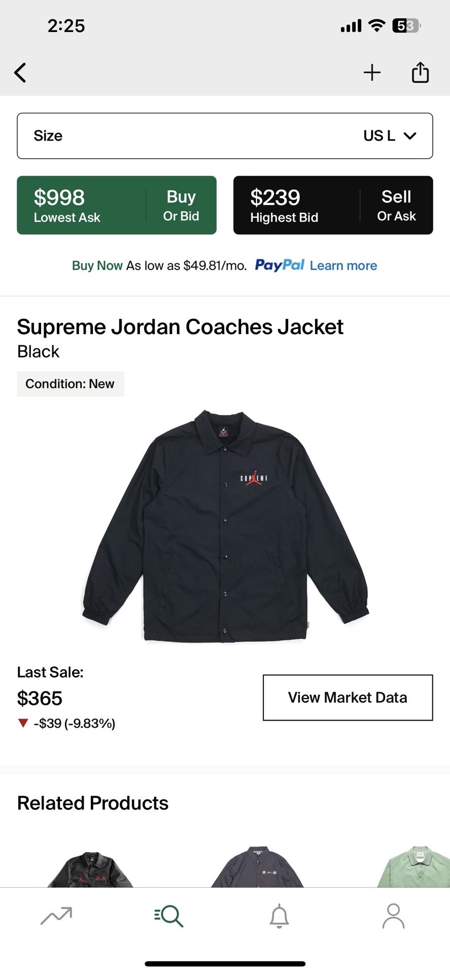 Supreme Jordan Coaches Jacket Size Large