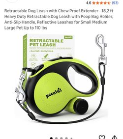 Retractable Dog Leash with Chew Proof Extender - 18,2 ft Heavy Duty Retractable Dog Leash with Poop Bag Holder, Anti-Slip Handle, Reflective Leashes f