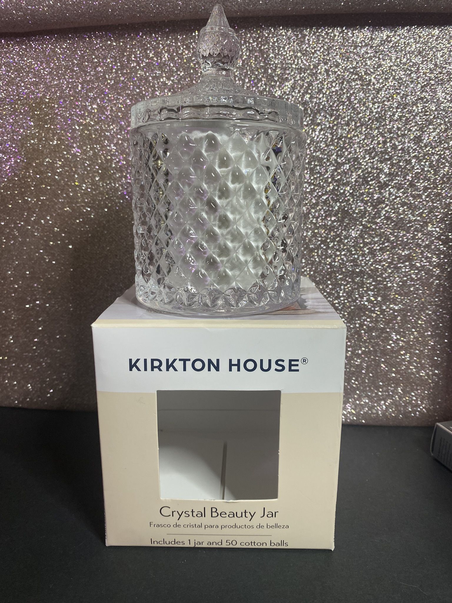 2 CRYSTAL BEAUTY JAR WITH COTTON BALLS