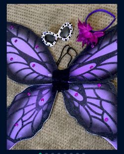 Costume NWOT 3 pc Purple w/black wired butterfly WINGS costume w/Glitter, polkadots, rhinestones  Beautiful 
