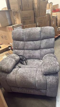 CHINO--Grey Chenille Oversized Power Lift Recliner Chair, Dual Motor, Massage