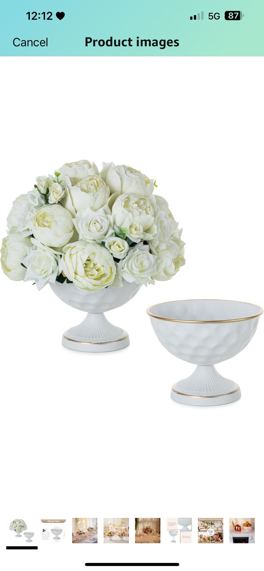 Set Of 10 White And Gold Metal Vases For Centerpiece