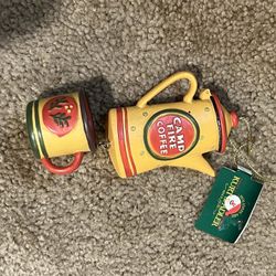 Kurt Adler 3.75 Inch Camp Fire Coffee Pot & Cup Christmas Ornament