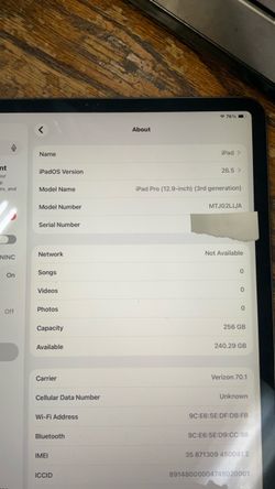Apple iPad Pro 12.9 inch 256 gb 3rd gen
