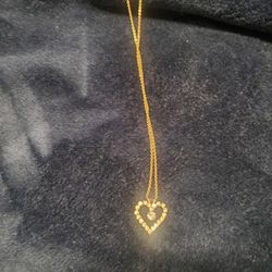 New Beautiful Gold Plated Necklace With Cz Diamonds In Heart Pendant 