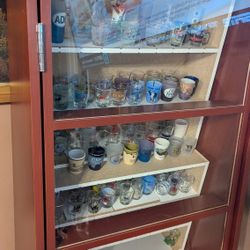 154 Shot Glasses And Glass Enclosed Case