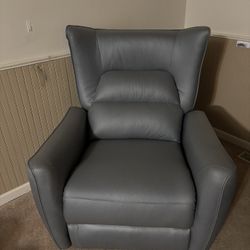 Leather Swivel, Rocking,  Recliner - Grey/blue Toned 