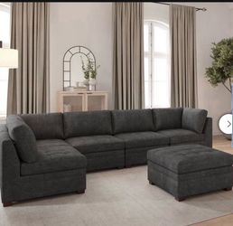 Thomasville Tisdale Modular Sectional 6-piece Dark Gray with Storage Ottoman